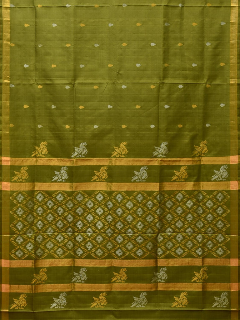 Olive Uppada Silk Handloom Saree with Birds and Jamdani Pallu Design u2152