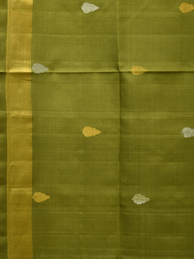 Olive Uppada Silk Handloom Saree with Birds and Jamdani Pallu Design u2152