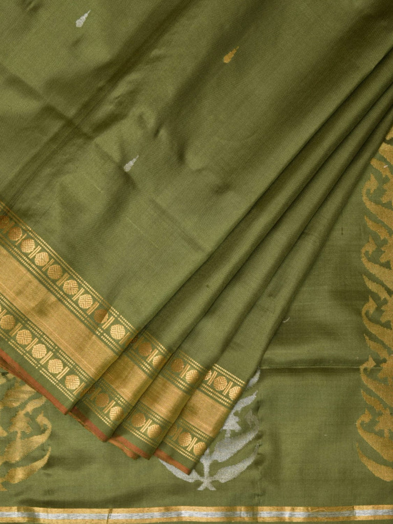 Olive Uppada Silk Handloom Saree with Karpur Pallu Design u2174
