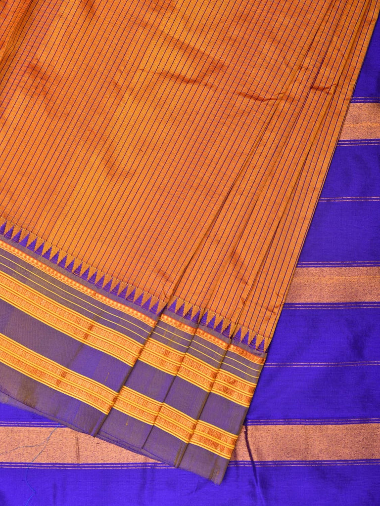 Orange and Blue Narayanpet Silk Handloom Saree with Checks Design No Blouse np0766