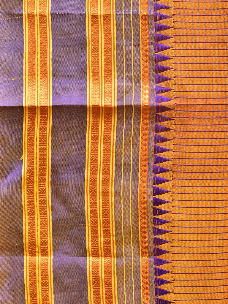 Orange and Blue Narayanpet Silk Handloom Saree with Checks Design No Blouse np0766