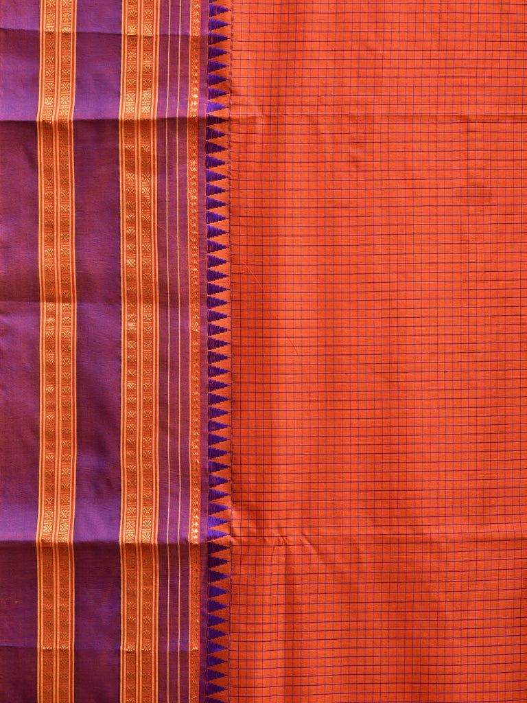 Orange and Blue Narayanpet Silk Handloom Saree with Checks Design No Blouse np0835