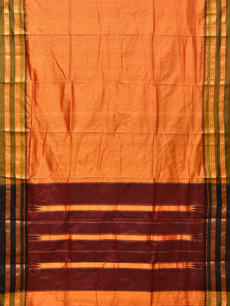 Orange and Brown Narayanpet Silk Handloom Saree with Checks Design No Blouse np0754