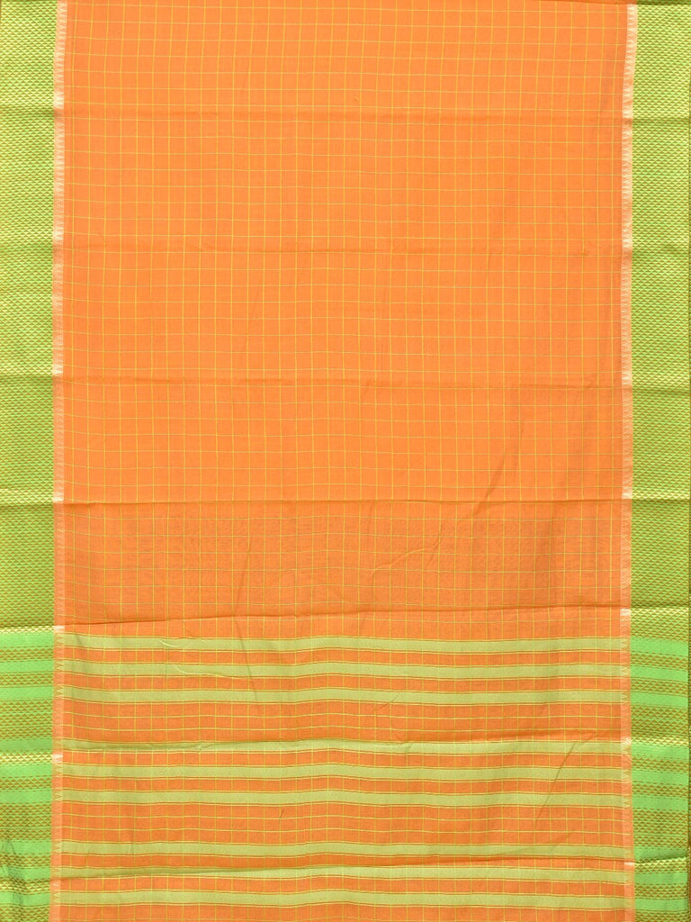 Orange and Light Green Bamboo Cotton Saree with Big Checks Design No Blouse bc0159