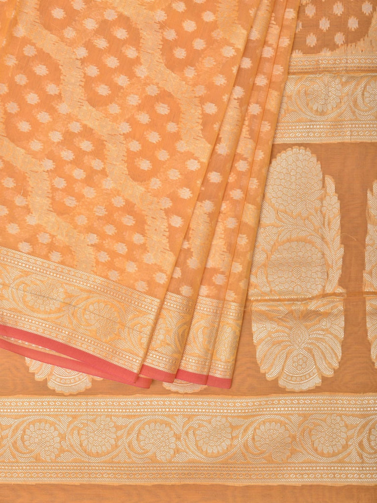 Orange Cut Work Cotton Silk Saree with All Over Diagonal Banaras Design o0408