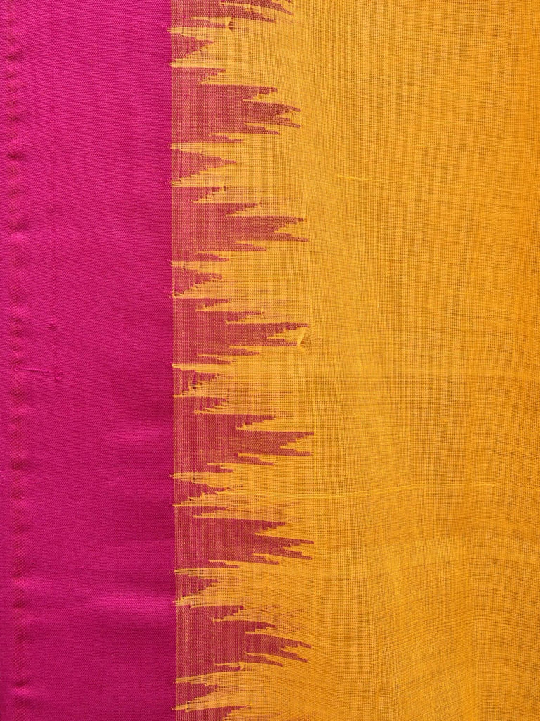 Orange Green Khadi Cotton Handloom Plain Saree with Temple Border Design kh0638