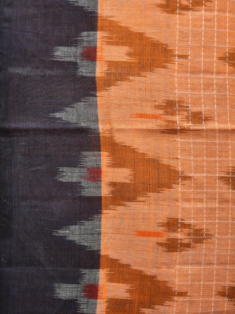 Orange Pochampally Ikat Cotton Handloom Saree with Grill and Big Temple Border Design No Blouse i0807