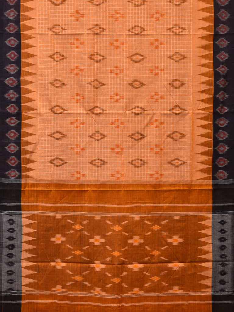Orange Pochampally Ikat Handloom Saree with Checks and Border Design No Blouse i0818