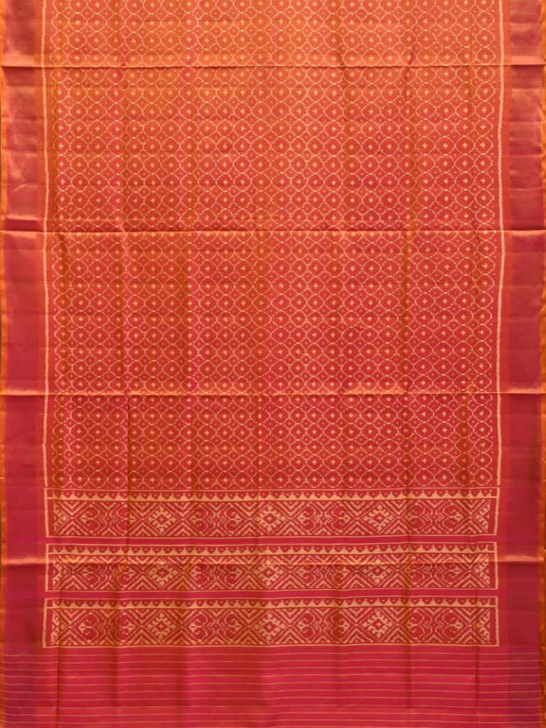Orange Pochampally Ikat Silk Handloom Saree with All Over Grill Design i0846