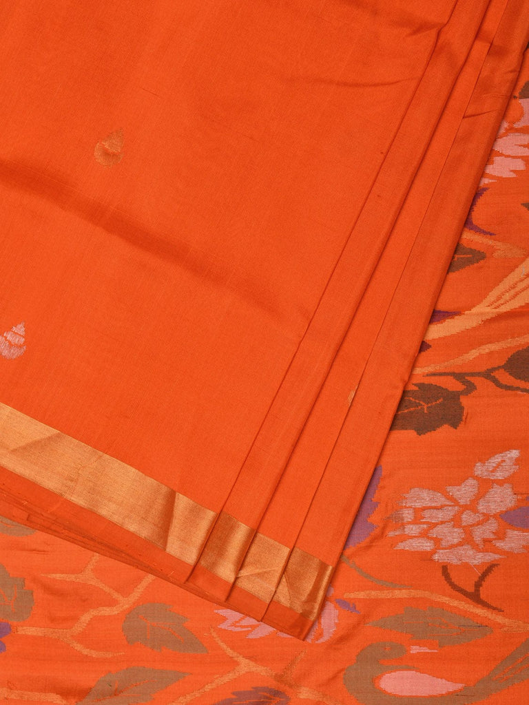 Orange Uppada Silk Handloom Saree with Birds and Floral Pallu Design u2136