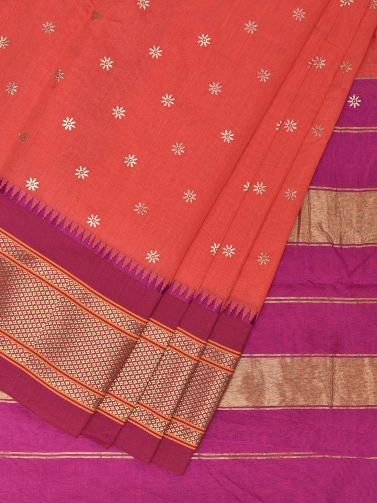 Peach and Pink Bamboo Cotton Saree with Small Body Buta Design bc0274