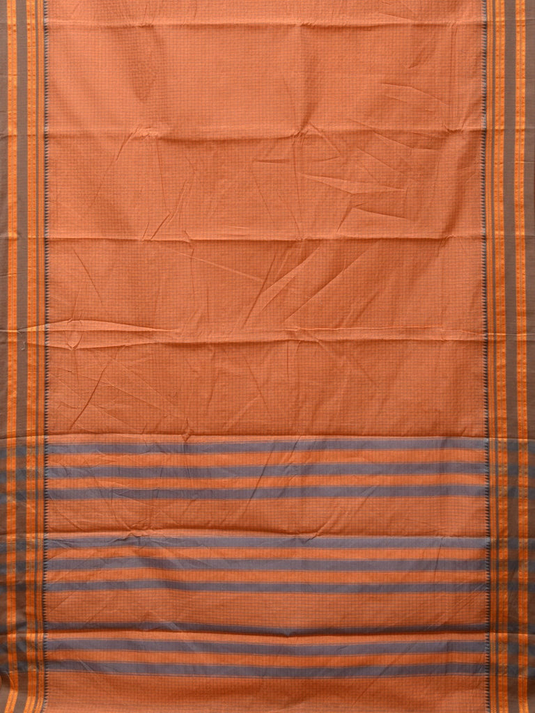 Peach Bamboo Cotton Saree with Checks Design No Blouse bc0225