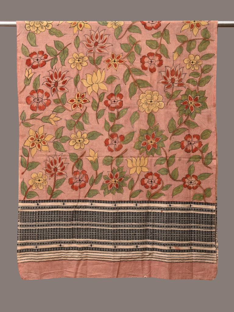 Peach Kalamkari Hand Painted Cotton Bhujodi Handloom Dupatta with Floral Design ds3512
