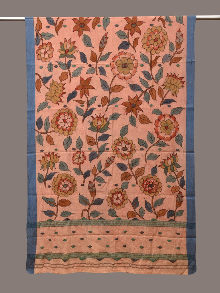 Peach Kalamkari Hand Painted Cotton Handloom Dupatta with Floral Design ds3507
