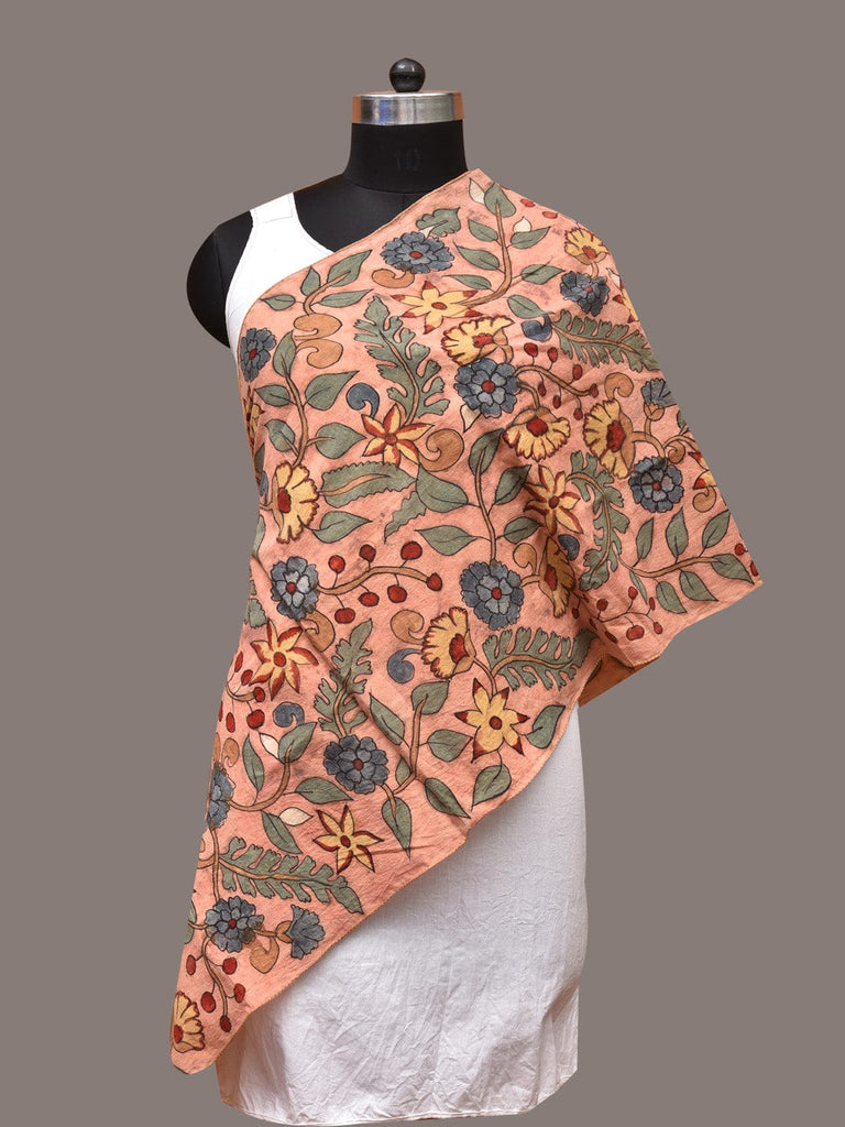 Peach Kalamkari Hand Painted Sico Stole with Floral Design ds3348