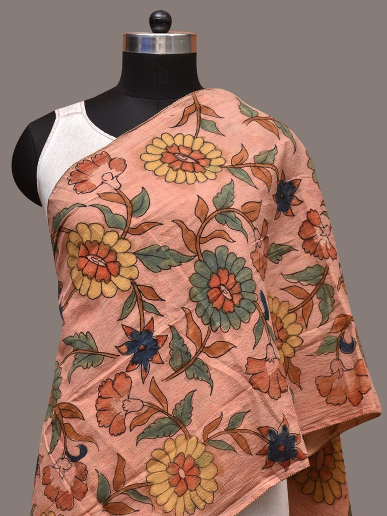 Peach Kalamkari Hand Painted Sico Stole with Floral Design dsds3516