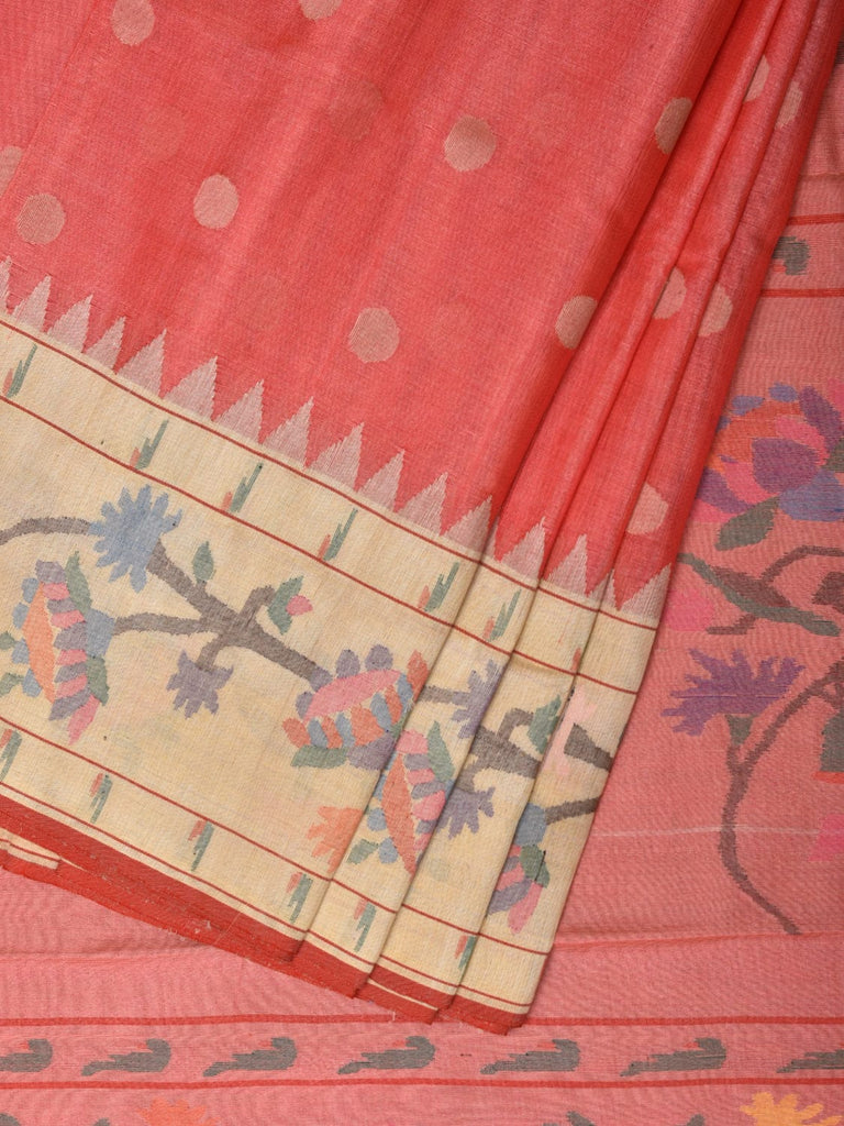 Peach Paithani Tussar Khadi Handloom Saree with Lotus Border and Pallu Design p0490