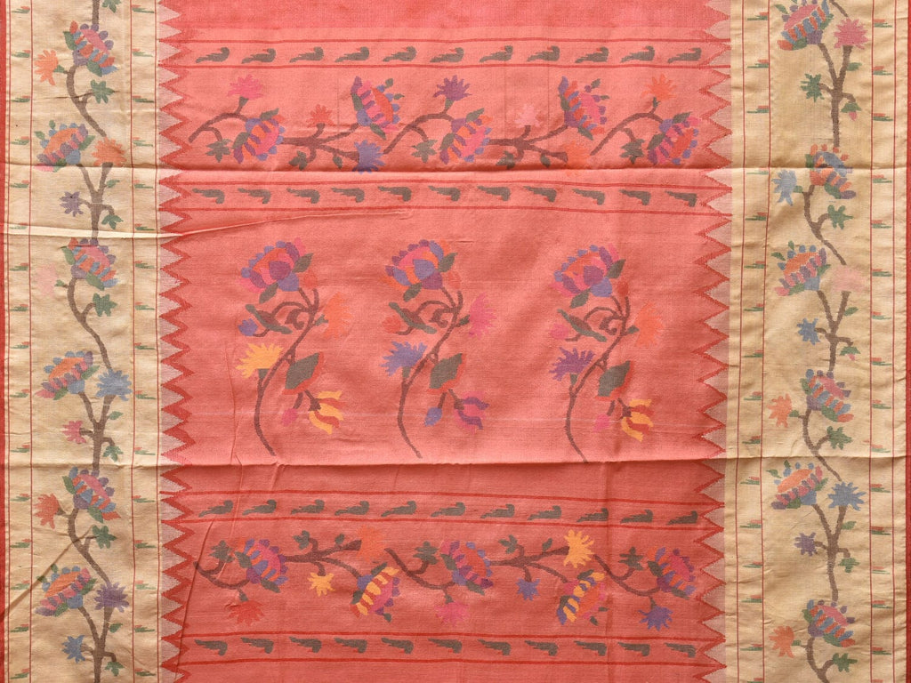 Peach Paithani Tussar Khadi Handloom Saree with Lotus Border and Pallu Design p0490