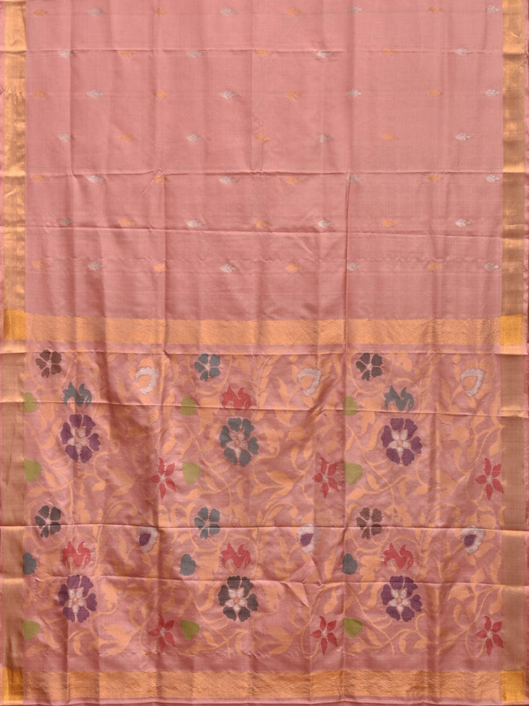 Peach Uppada Silk Handloom Saree with Floral Pallu Design u2213