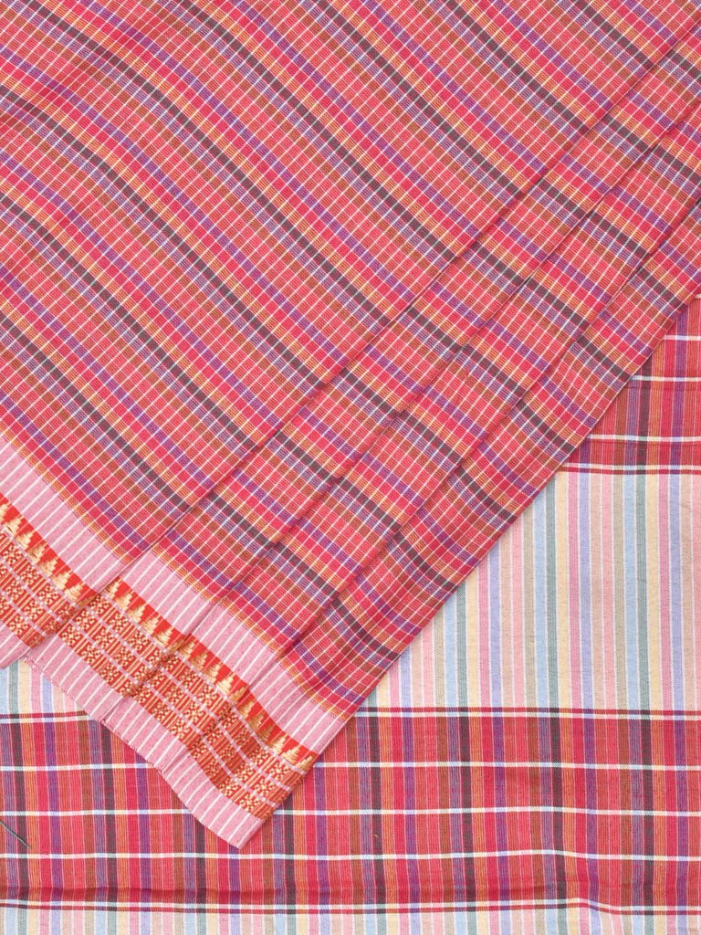 Pink Bamboo Cotton Plain Saree with Checks Design No Blouse bc0206
