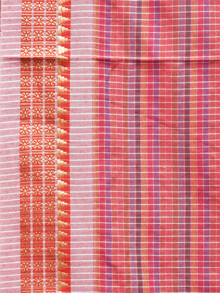 Pink Bamboo Cotton Plain Saree with Checks Design No Blouse bc0206