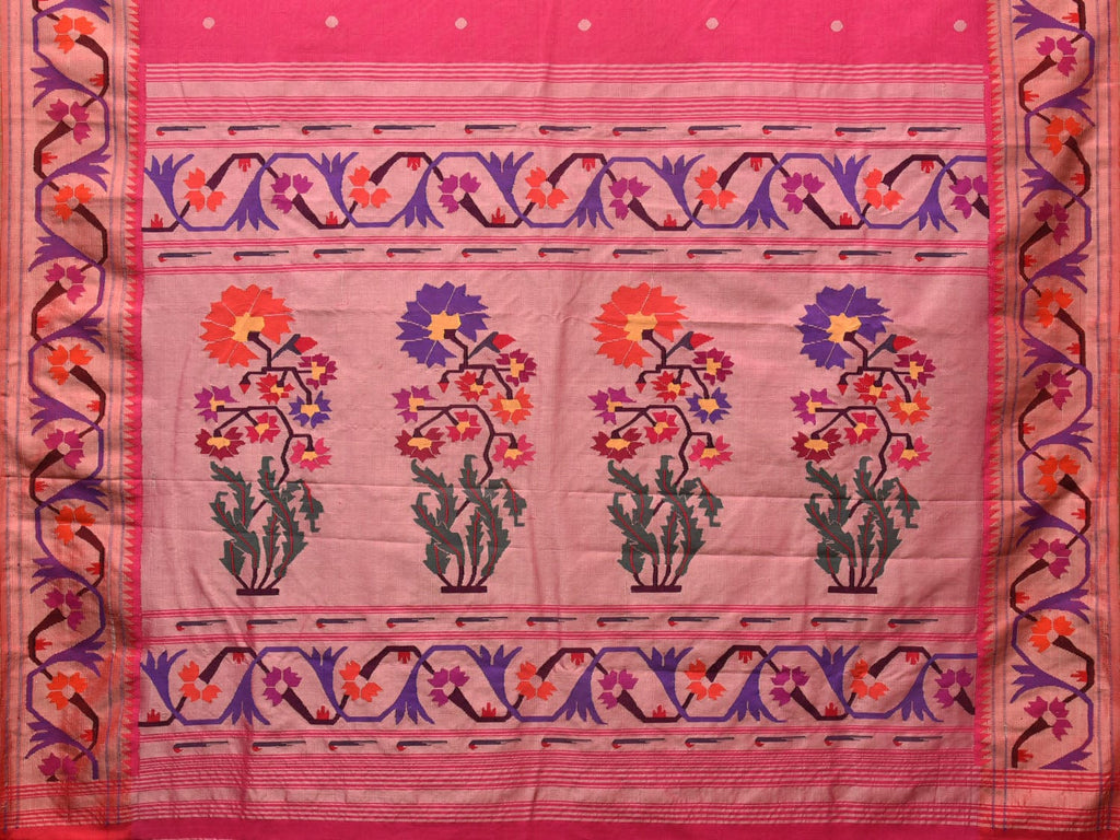 Pink Paithani Cotton Handloom Saree with Aashavali Border Design p0492