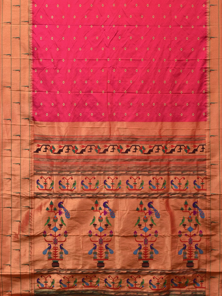 Pink Paithani Silk Handloom Saree with Triple Muniya Border Design p0491
