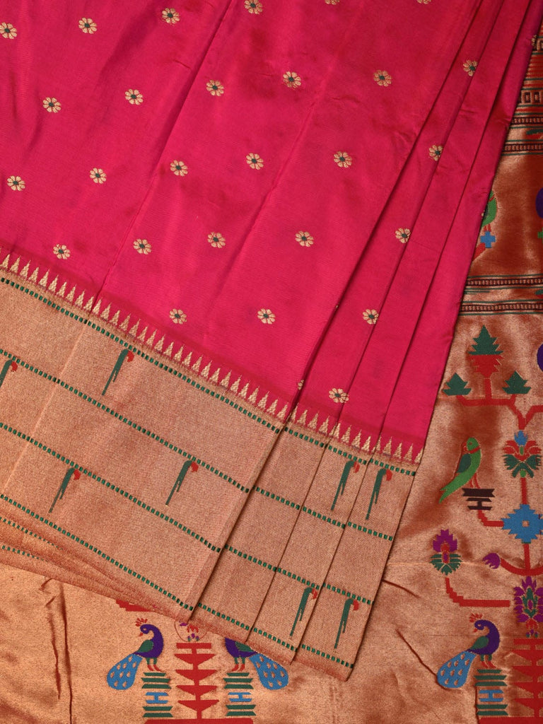 Pink Paithani Silk Handloom Saree with Triple Muniya Border Design p0491
