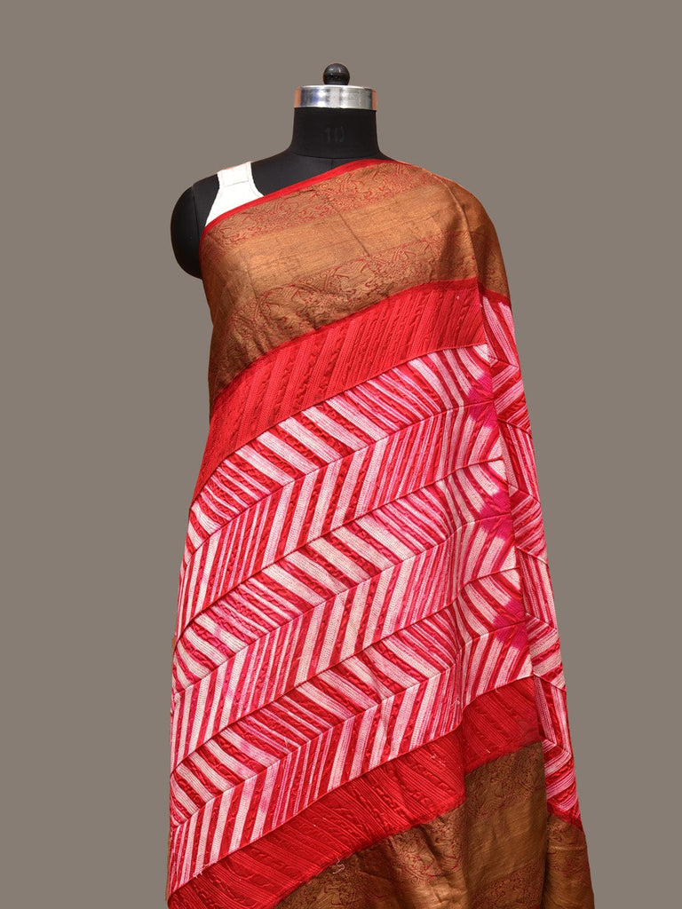 Pink Shibori Kanchipuram Silk Handloom Dupatta with Zig-Zag Design ds3255