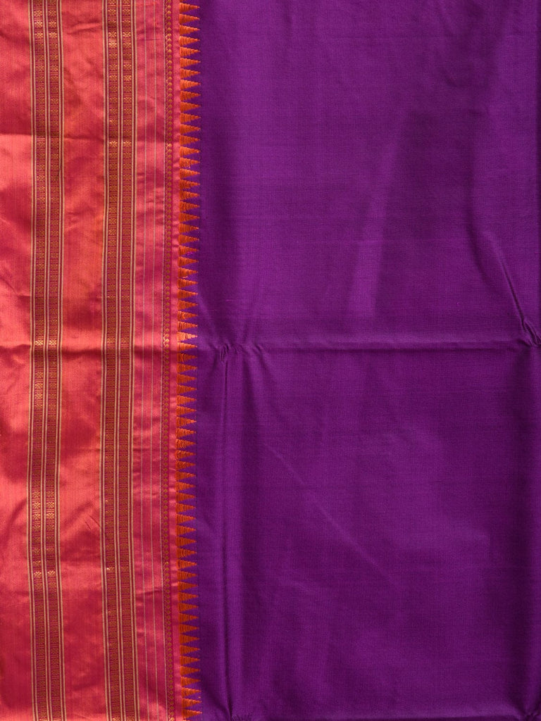 Purple and Orange Narayanpet Silk Handloom Plain Saree with Contrast Pallu Design No Blouse np0833