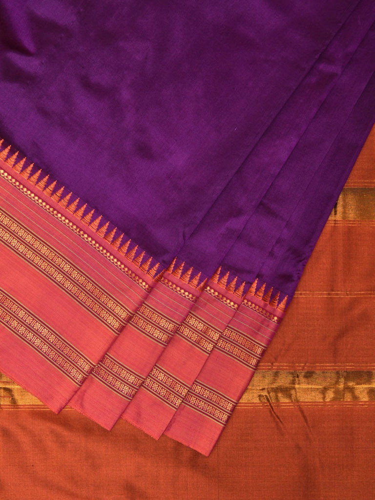 Purple and Orange Narayanpet Silk Handloom Plain Saree with Contrast Pallu Design No Blouse np0833