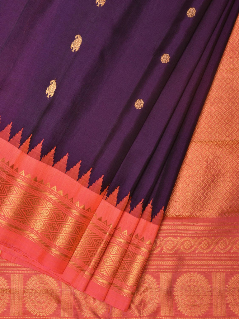 Purple and Peach Gadwal Silk Handloom Saree with Mango Pallu and Border Design g0340
