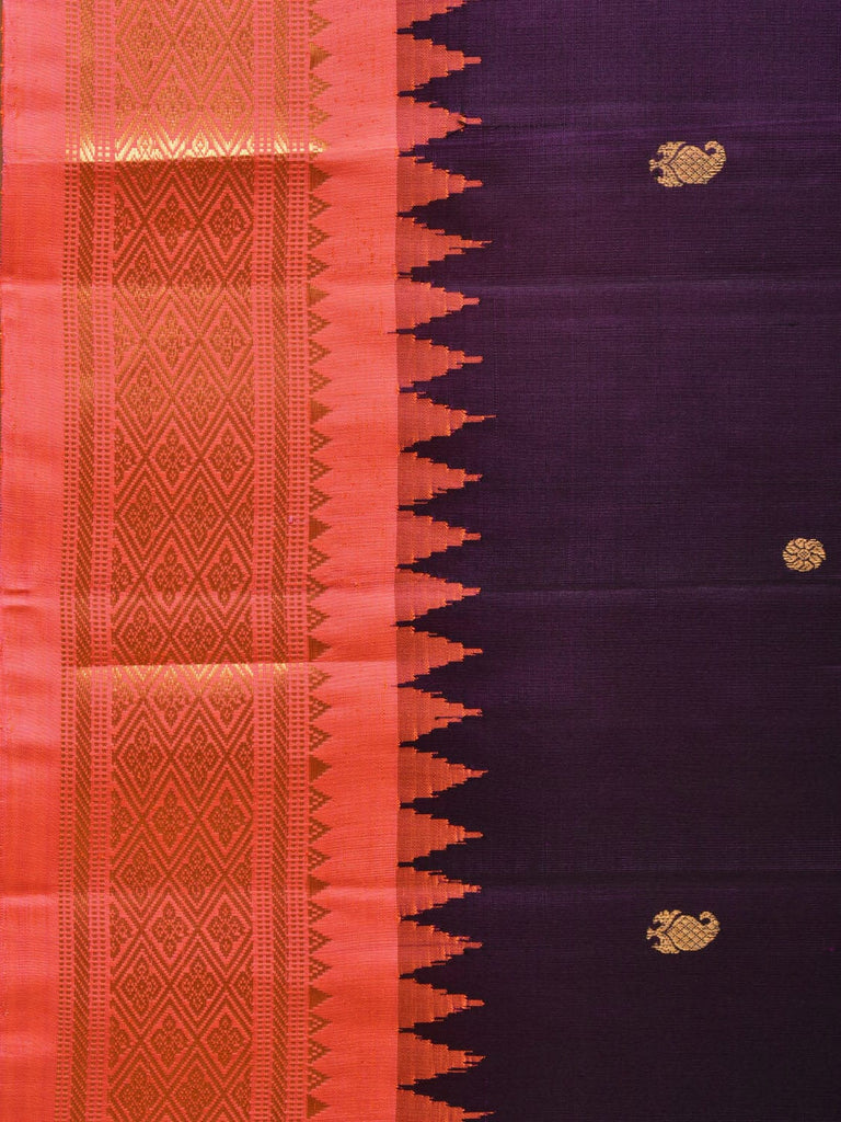 Purple and Peach Gadwal Silk Handloom Saree with Mango Pallu and Border Design g0340