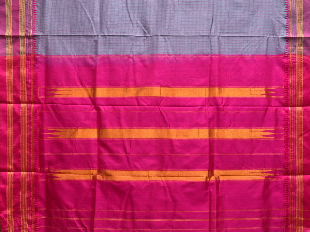 Purple and Pink Narayanpet Silk Handloom Saree with Checks Design No Blouse np0834