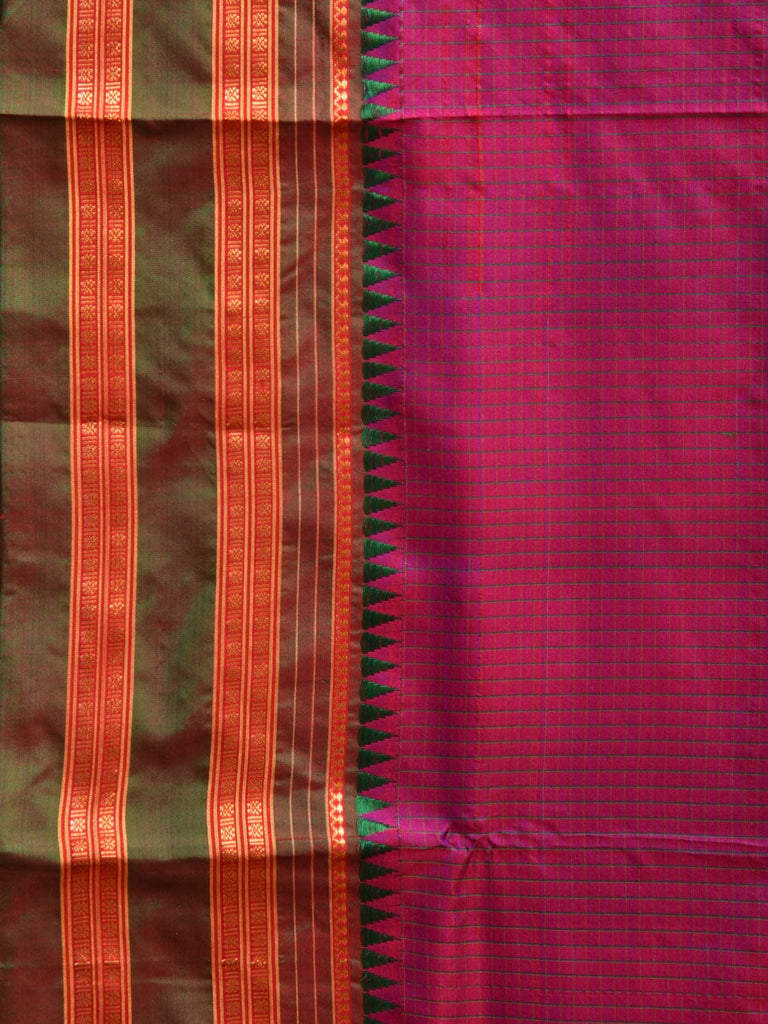 Purple and Teal Narayanpet Silk Handloom Saree with Checks Design No Blouse np0827