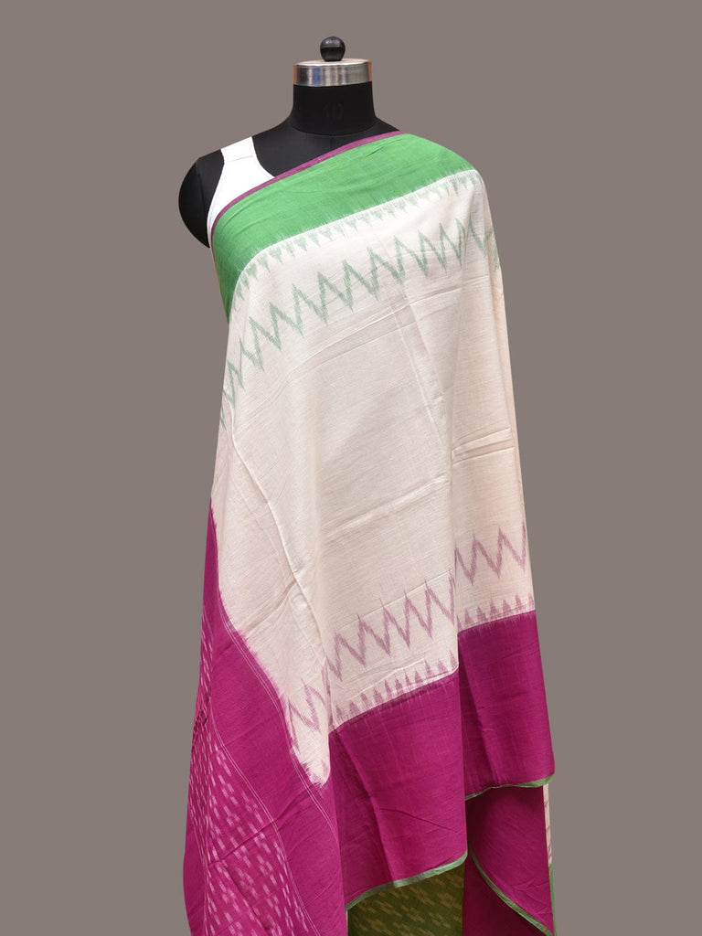 Purple and White Pochamaplly Ikat Cotton Handloom Dupatta with Temple Border Design ds3356