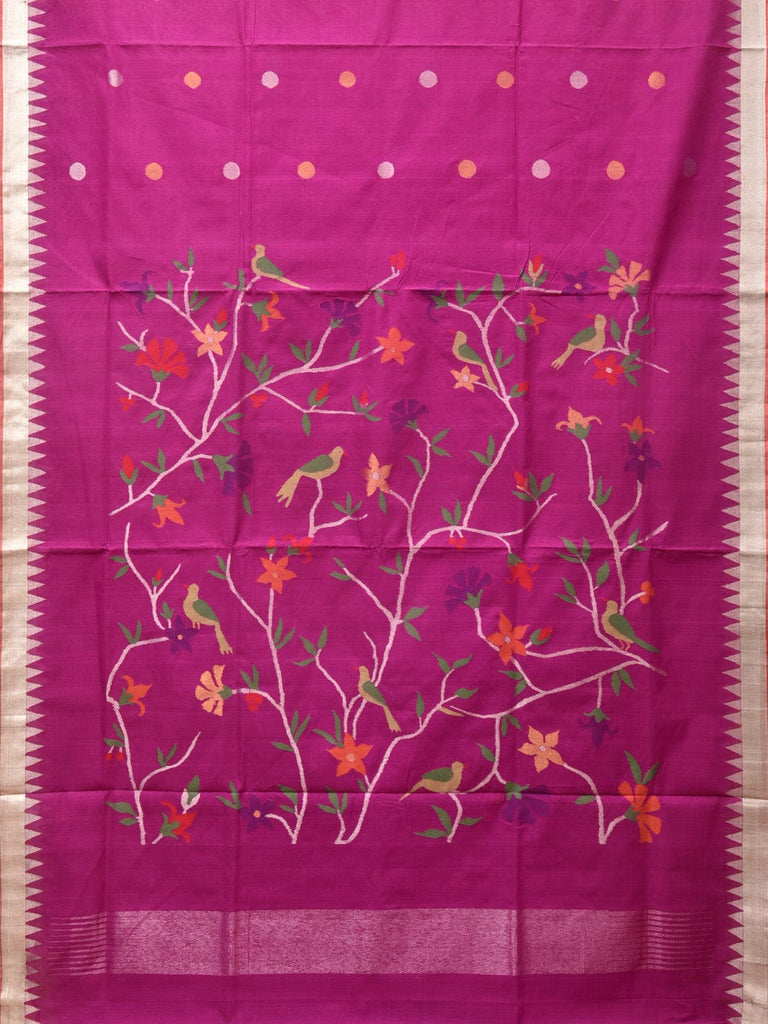 Purple Khadi Cotton Handloom Saree with Plant and Birds Pallu Design kh0662