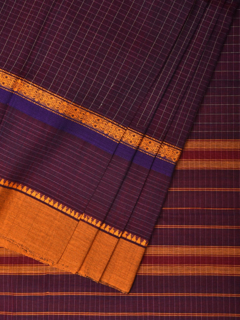 Purple Narayanpet Cotton Handloom Saree with Checks Design No Blouse np0772