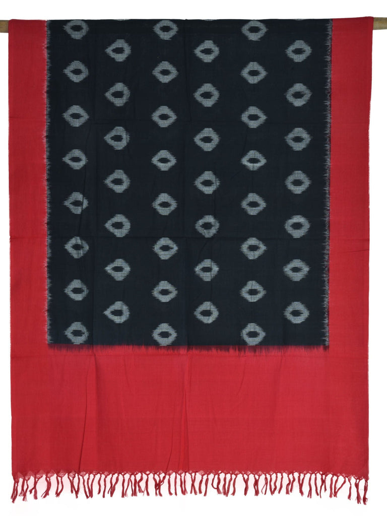 Red and Black Pochampally Ikat Cotton Handloom Dupatta with Buta Design ds1613