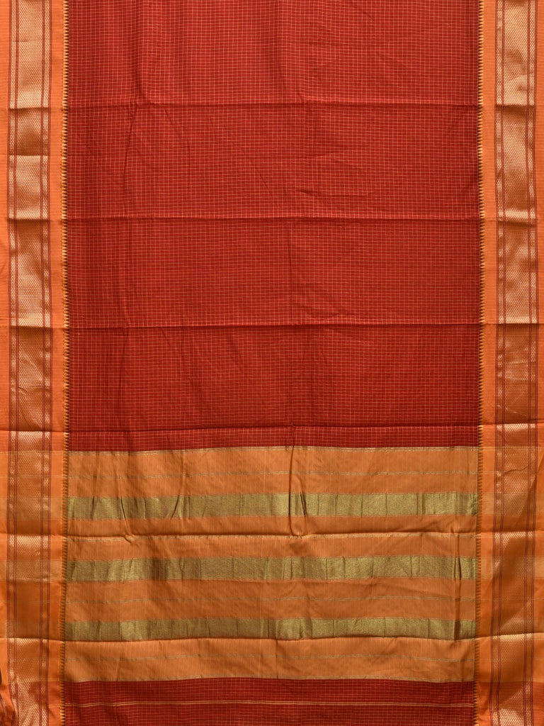 Red and Mustard Bamboo Cotton Saree with Checks and Strips Pallu Design No Blouse bc0278