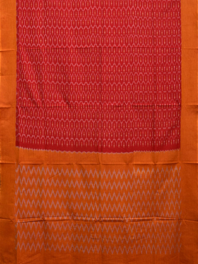 Red and Orange Pochampally Ikat Cotton Handloom Saree with Zig-Zag Pallu Design No Blouse i0837