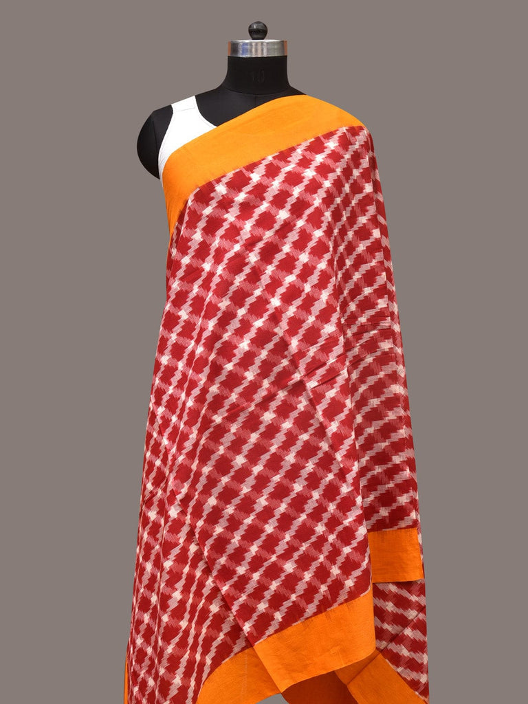 Red and Yellow Pochamaplly Ikat Cotton Handloom Dupatta with Grill Design ds3357