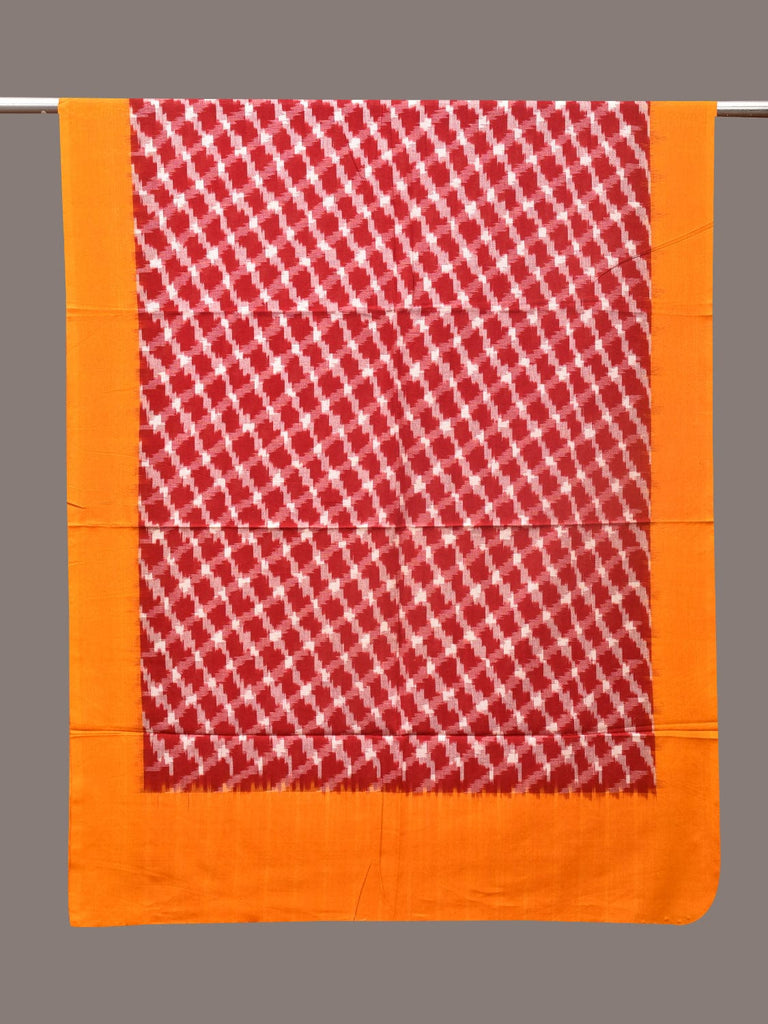 Red and Yellow Pochamaplly Ikat Cotton Handloom Dupatta with Grill Design ds3357