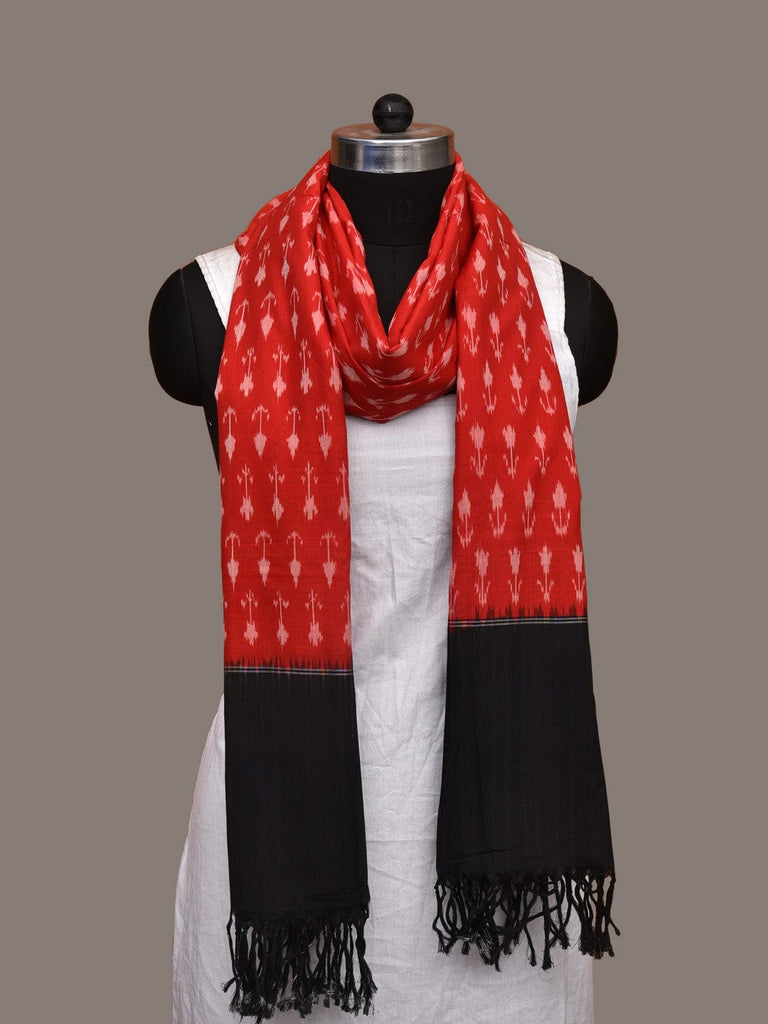 Red Pochampally Ikat Cotton Handloom Dupatta with Arrows Buta ds1539