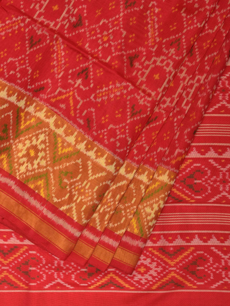 Red Pochampally Ikat Silk Handloom Saree with Grill Design i0848