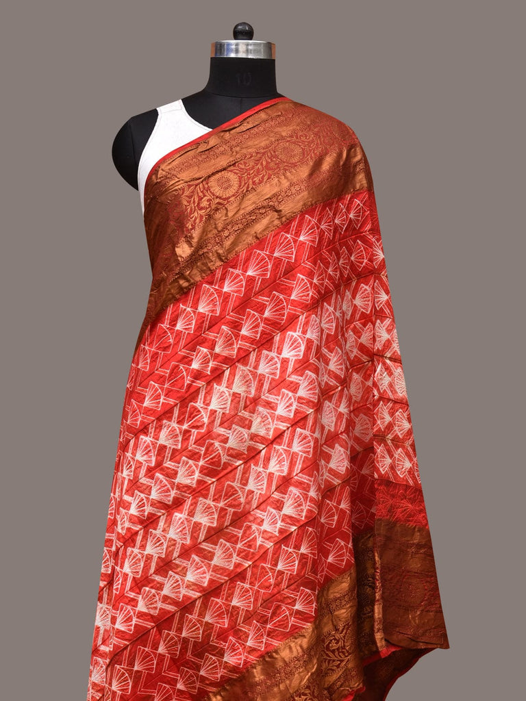 Red Shibori Kanchipuram Silk Handloom Dupatta with Border Design ds3388