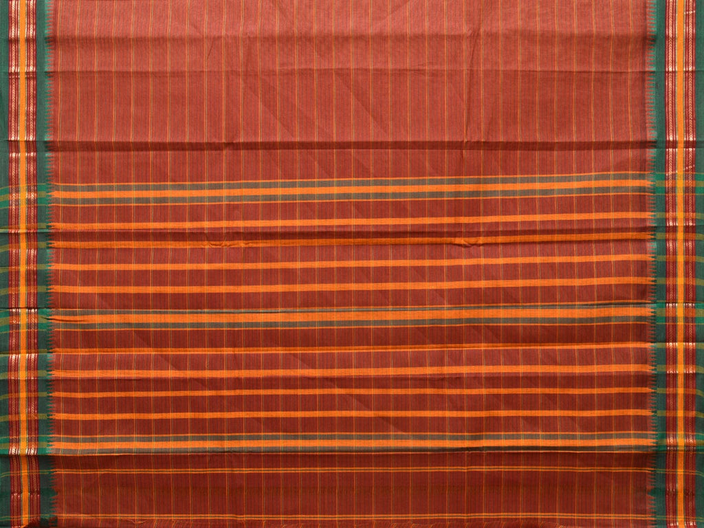 Rust Narayanpet Cotton Handloom Saree with Strips Design No Blouse np0791