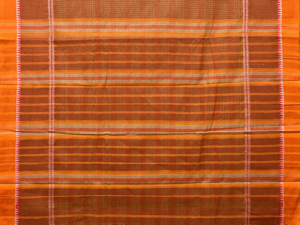 Rust Narayanpet Cotton Handloom Saree with Strips Design No Blouse np0814