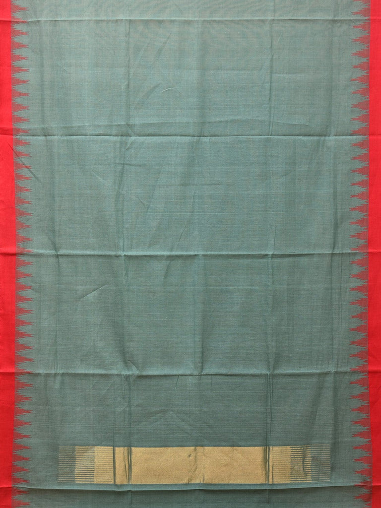 Sea Blue Khadi Cotton Handloom Plain Saree with Temple Border Design kh0624