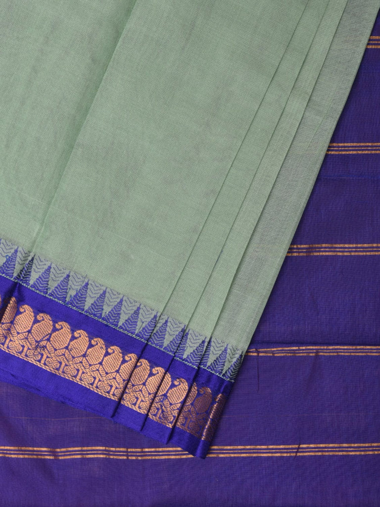 Sea Green and Dark Blue Gadwal Cotton Plain Saree with Small Border Design No Blouse g0343